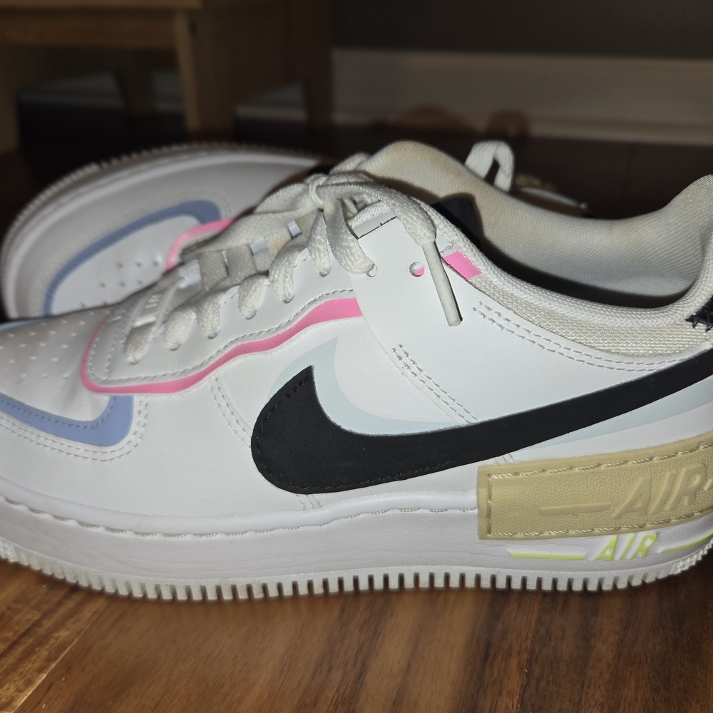 Nike Air Force 1 White Sneakers with Pink and Blue Accents - Picture 2 of 12